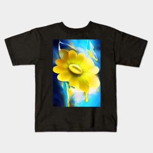 BEAUTIFUL YELLOW FLOWERS BLUE BACKGROUND Kids T-Shirt